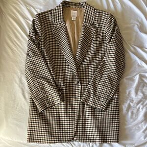 H&M Beige and Black Checkered coat